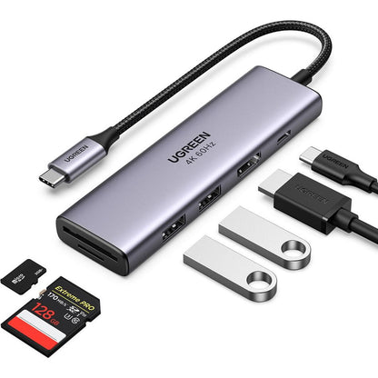 Hub USB-C UGREEN CM511 (60384), 2 x USB-A 3.0 - 1 x USB-C - 1 x HDMI - 1 x SD - 1 x microSD, Sivi
