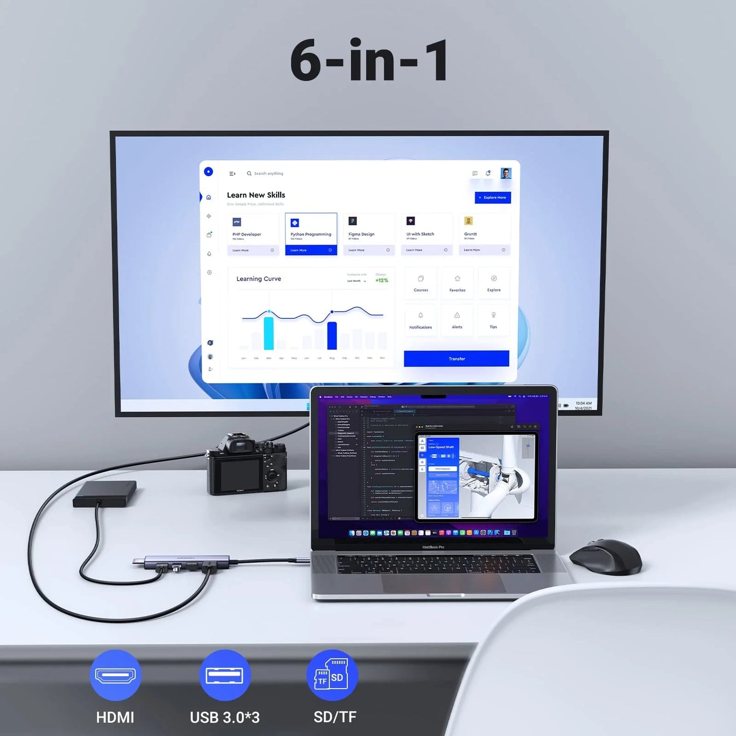 Hub USB-C UGREEN CM511 (60383), 3 x USB-A 3.2 - 1 x HDMI - 1 x SD - 1 x microSD, Sivi