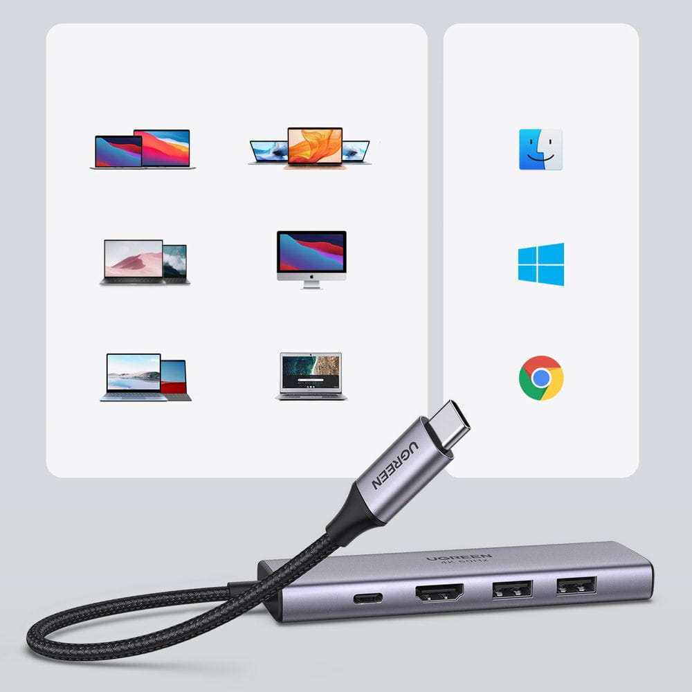 Hub USB-C UGREEN CM511 (60384), 2 x USB-A 3.0 - 1 x USB-C - 1 x HDMI - 1 x SD - 1 x microSD, Sivi