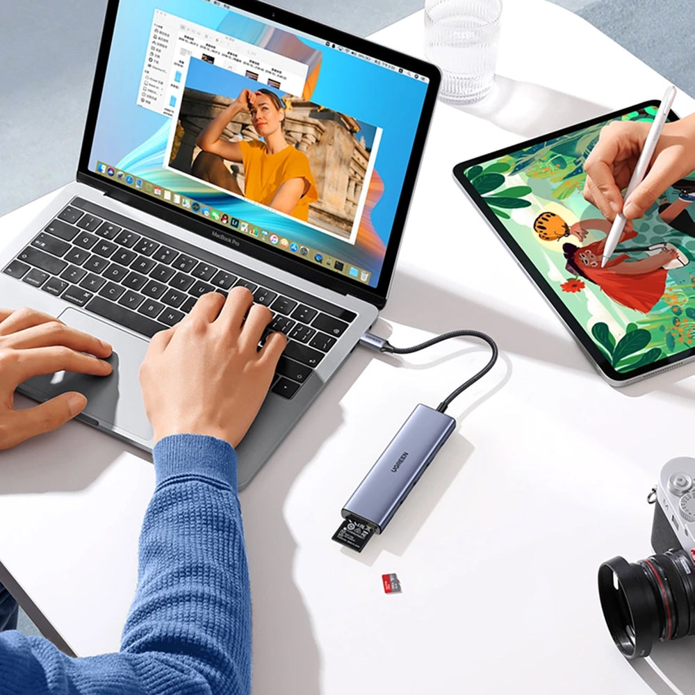 Hub USB-C UGREEN CM511 (20956A), 3 x USB-A 3.0 - 1 x HDMI - 1 x SD - 1 x microSD, Sivi