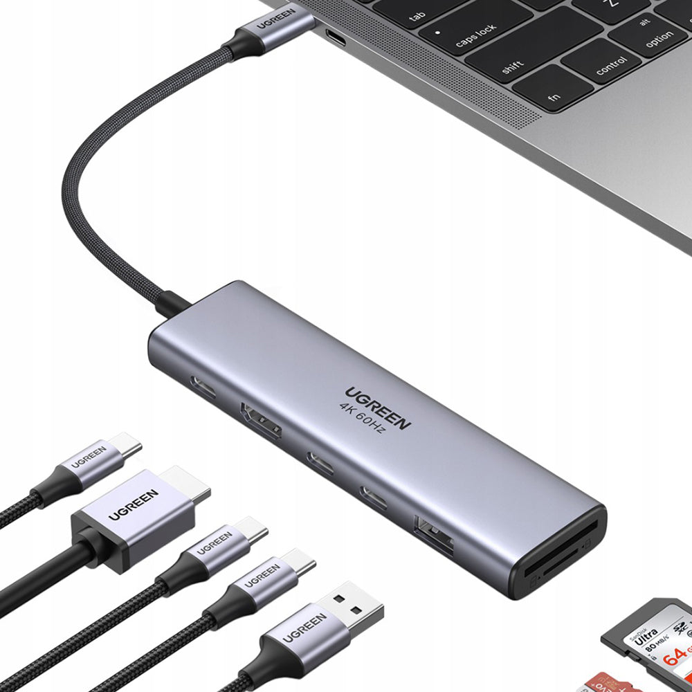 Hub USB-C UGREEN CM511 (45521), 1 x USB-A 3.2 - 3 x USB-C - 1 x HDMI - 1 x SD - 1 x microSD, Sivi