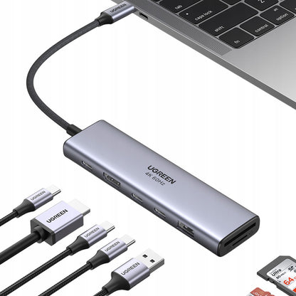 Hub USB-C UGREEN CM511 (45521), 1 x USB-A 3.2 - 3 x USB-C - 1 x HDMI - 1 x SD - 1 x microSD, Sivi