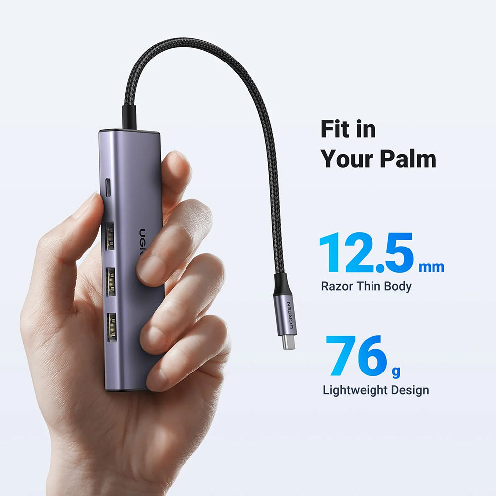 Hub USB-C UGREEN CM511 (15596), 3 x USB-A 3.0 - 1 x USB-C - 1 x HDMI, Sivi