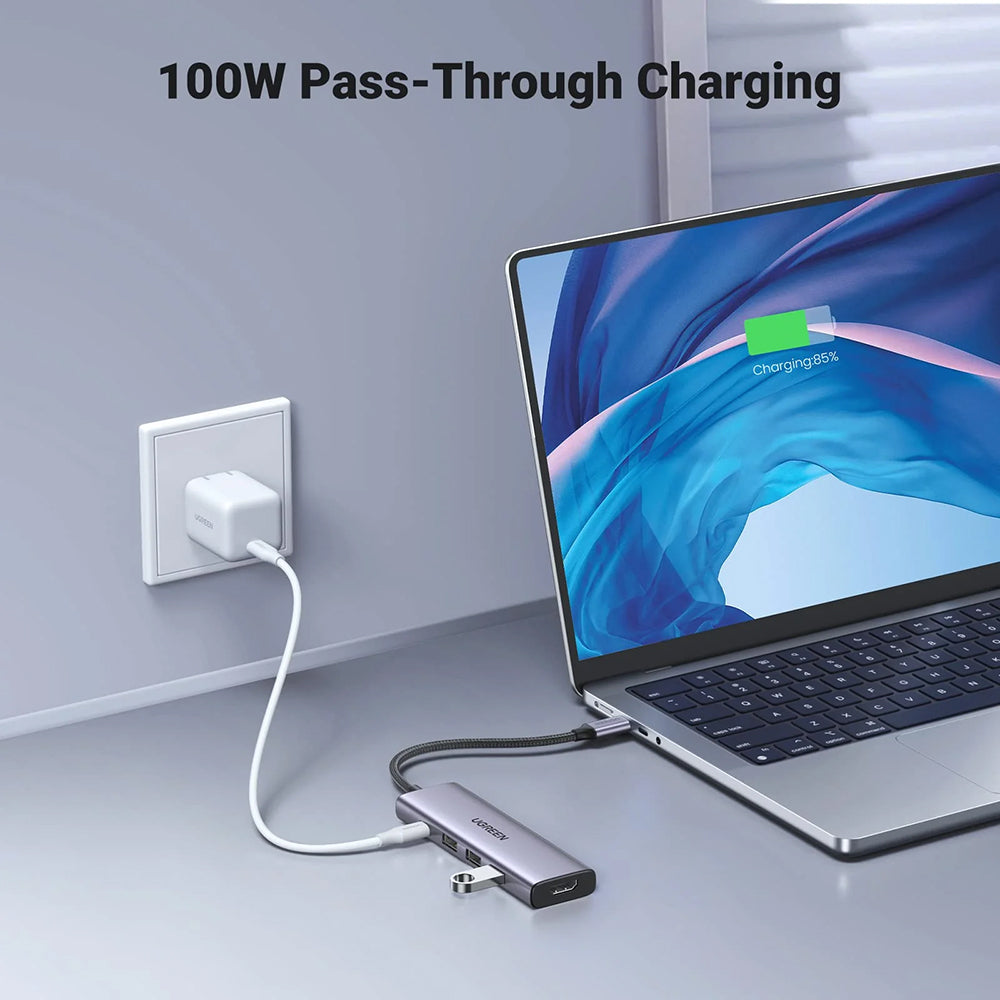 Hub USB-C UGREEN CM511 (15596), 3 x USB-A 3.0 - 1 x USB-C - 1 x HDMI, Sivi