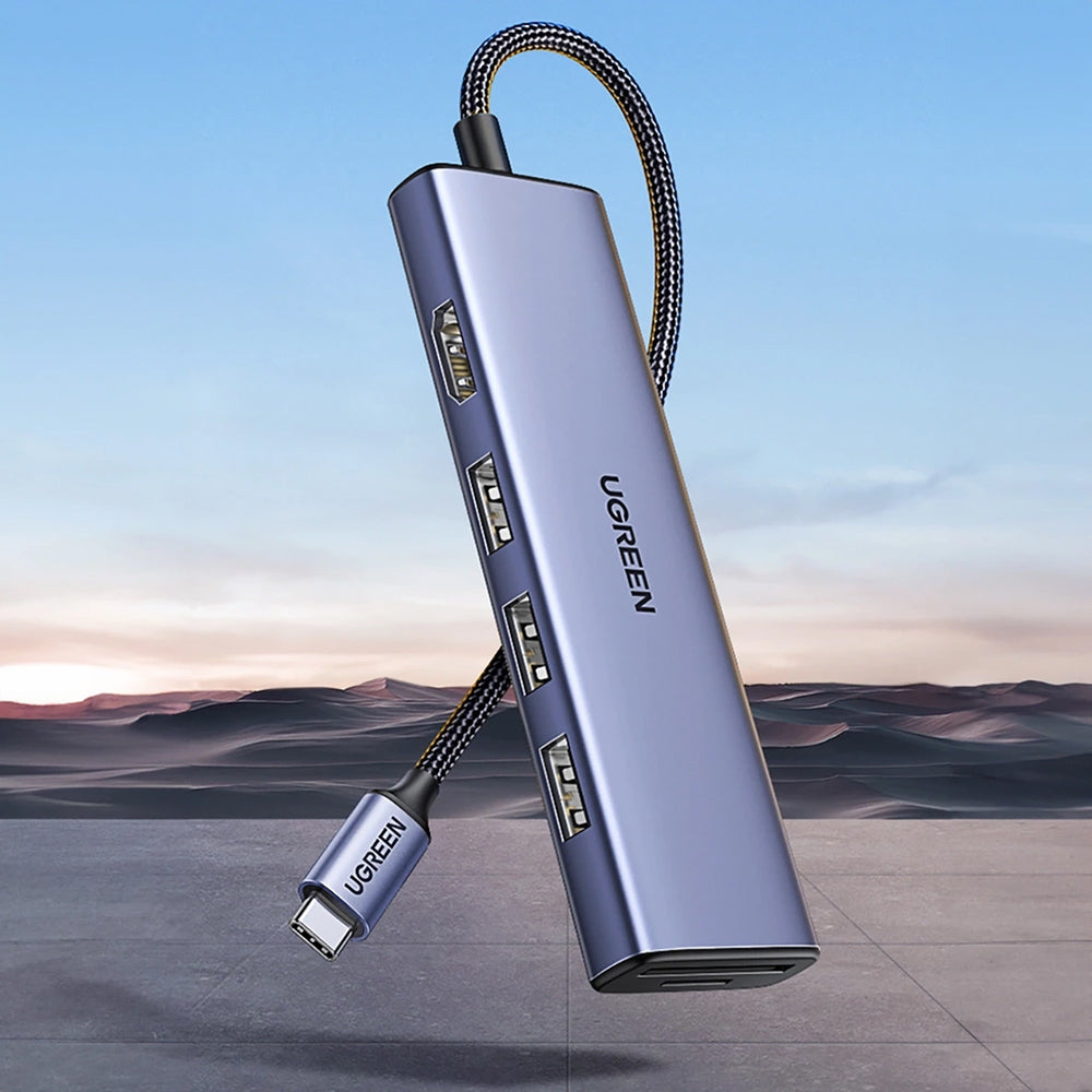 Hub USB-C UGREEN CM511 (20956A), 3 x USB-A 3.0 - 1 x HDMI - 1 x SD - 1 x microSD, Sivi