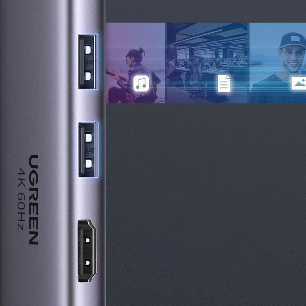 Hub USB-C UGREEN CM511 (60384), 2 x USB-A 3.0 - 1 x USB-C - 1 x HDMI - 1 x SD - 1 x microSD, Sivi