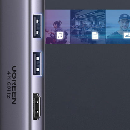 Hub USB-C UGREEN CM511 (60384), 2 x USB-A 3.0 - 1 x USB-C - 1 x HDMI - 1 x SD - 1 x microSD, Sivi
