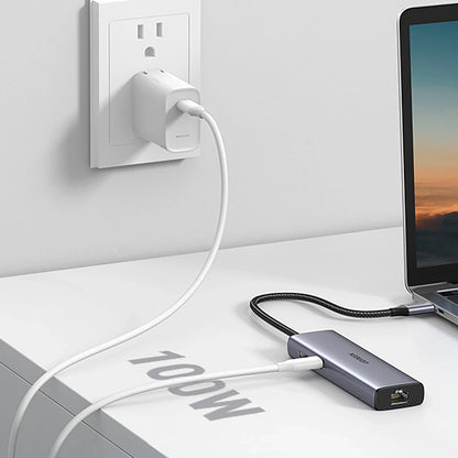 Hub USB-C UGREEN CM512, 2 x USB-A 3.0 - 1 x USB-C - 1 x HDMI - 1 x SD - 1 x microSD - RJ45, Sivi