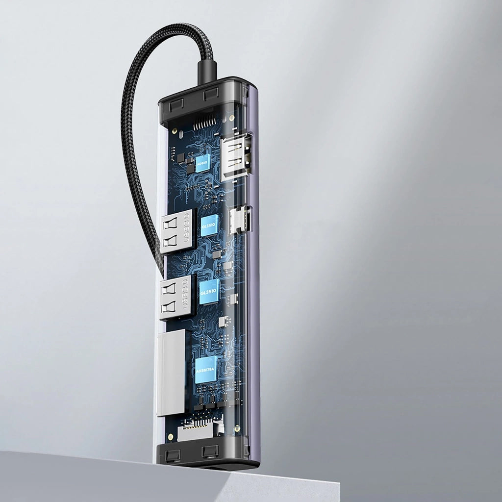 Hub USB-C UGREEN CM512, 2 x USB-A 3.0 - 1 x USB-C - 1 x HDMI - 1 x SD - 1 x microSD - RJ45, Sivi