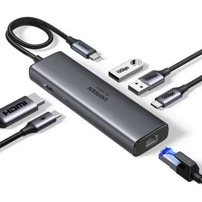 Hub USB-C UGREEN CM512 (45000), 2 x USB-A 3.2 - 2 x USB-C - 1 X HDMI - 1 x RJ45, Sivi