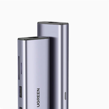 Hub USB-C UGREEN CM512, 2 x USB-A 3.0 - 1 x USB-C - 1 x HDMI - 1 x SD - 1 x microSD - RJ45, Sivi