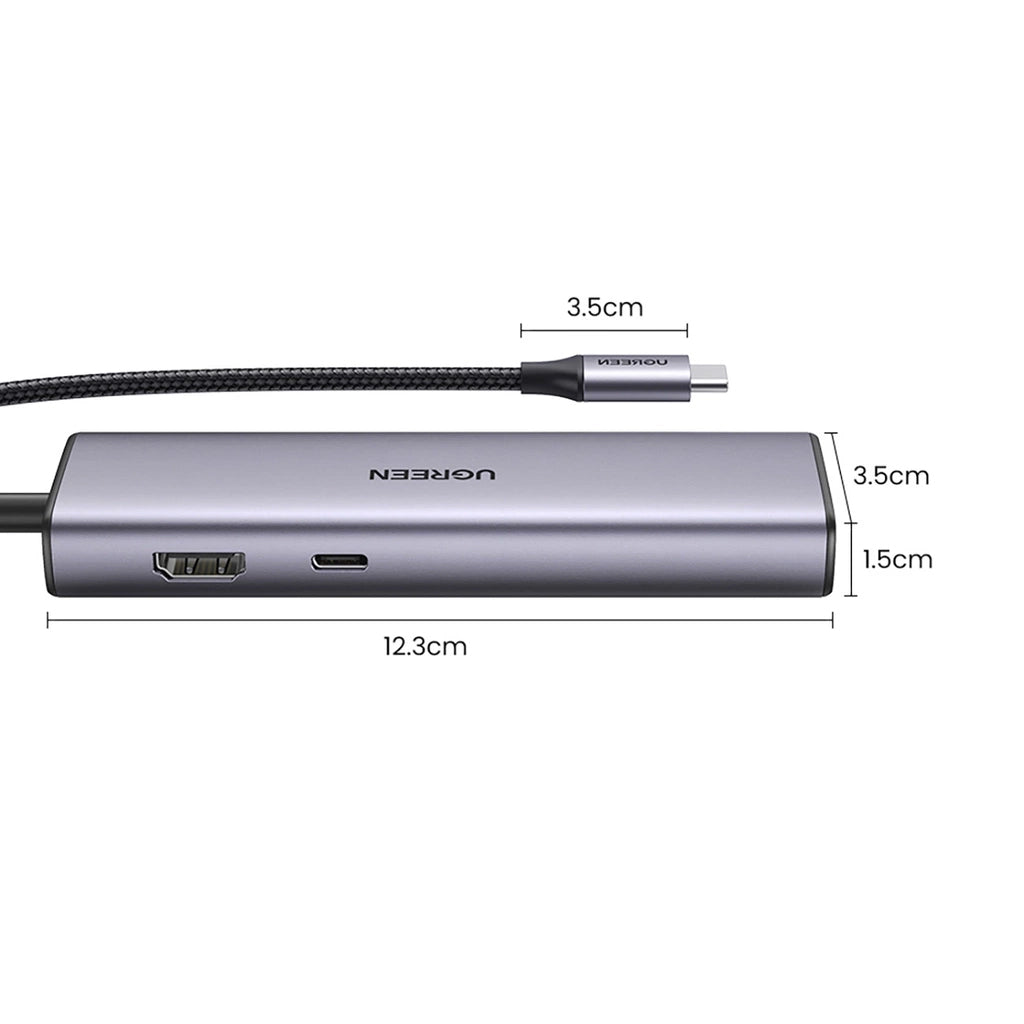 Hub USB-C UGREEN CM512, 2 x USB-A 3.0 - 1 x USB-C - 1 x HDMI - 1 x SD - 1 x microSD - RJ45, Sivi