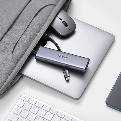 Hub USB-C UGREEN CM512, 2 x USB-A 3.0 - 1 x USB-C - 1 x HDMI - 1 x SD - 1 x microSD - RJ45, Sivi