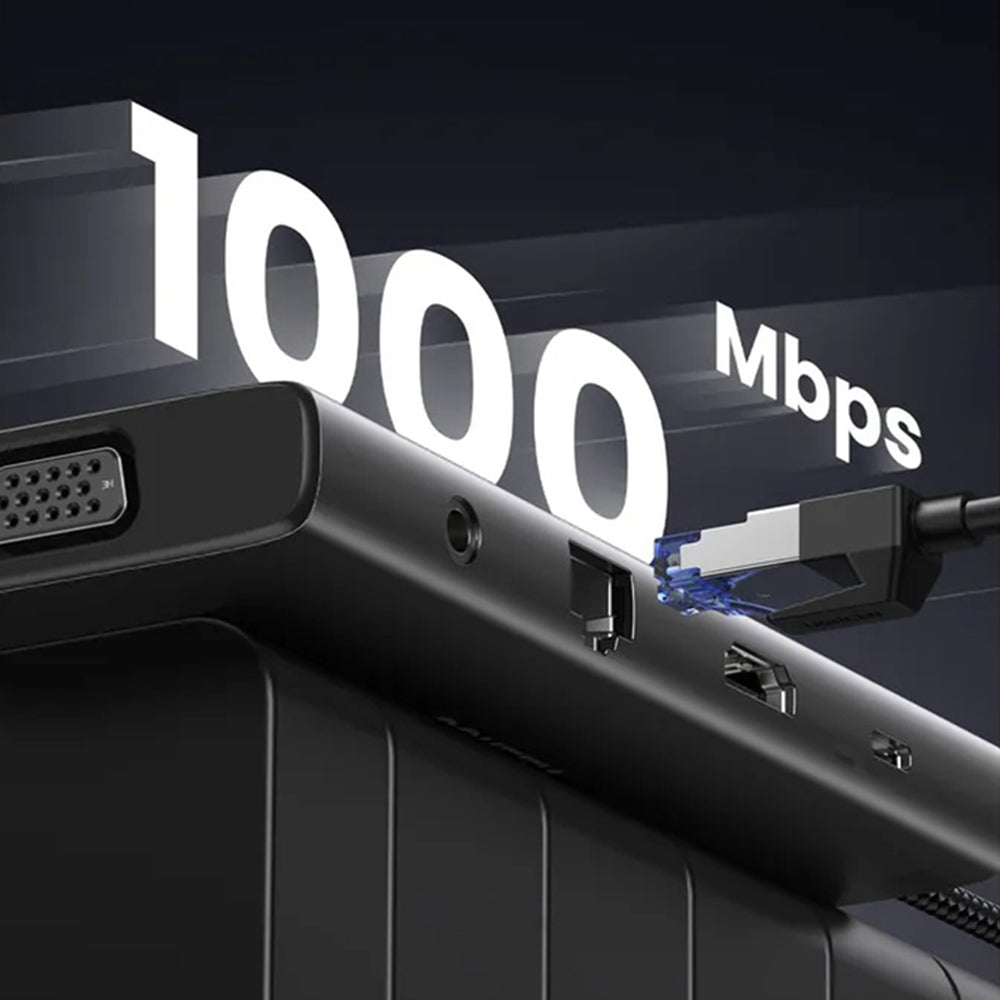 Hub USB-C UGREEN CM639 (45520), 2 x USB-A 3.2 - 3 x USB-C - 1 x HDMI - 1 x VGA - 1 x Jack 3.5mm - 1 x RJ45 - 1 x SD - 1 x microSD, Sivi