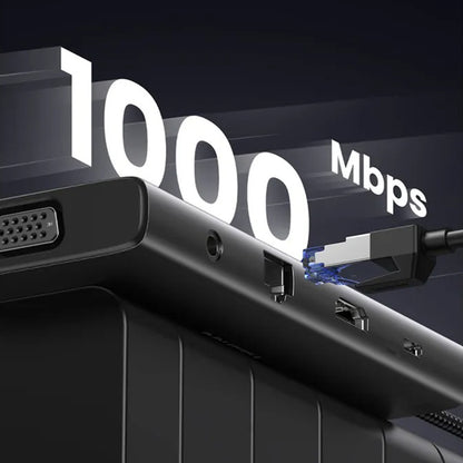 Hub USB-C UGREEN CM639 (45520), 2 x USB-A 3.2 - 3 x USB-C - 1 x HDMI - 1 x VGA - 1 x Jack 3.5mm - 1 x RJ45 - 1 x SD - 1 x microSD, Sivi