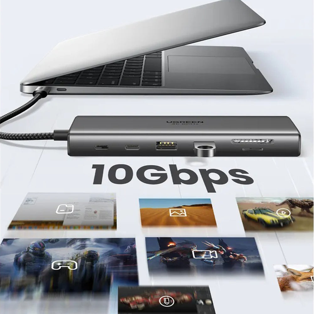 Hub USB-C UGREEN CM639 (45520), 2 x USB-A 3.2 - 3 x USB-C - 1 x HDMI - 1 x VGA - 1 x Jack 3.5mm - 1 x RJ45 - 1 x SD - 1 x microSD, Sivi