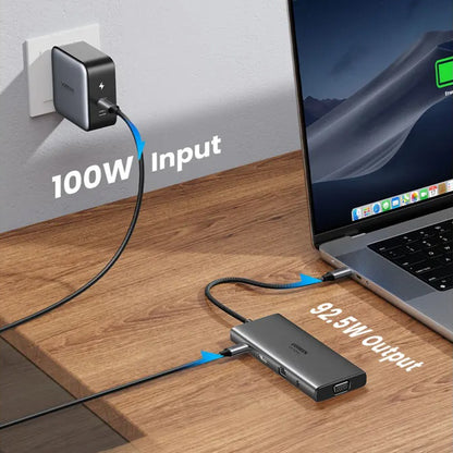 Hub USB-C UGREEN CM639 (45520), 2 x USB-A 3.2 - 3 x USB-C - 1 x HDMI - 1 x VGA - 1 x Jack 3.5mm - 1 x RJ45 - 1 x SD - 1 x microSD, Sivi