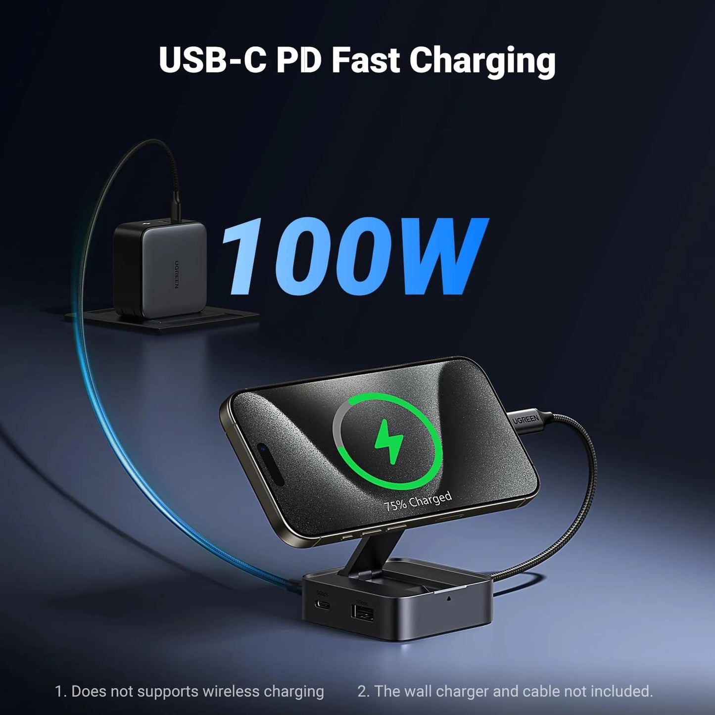 Hub USB-C UGREEN CM801, 1 x USB-A 3.0 - 2 x USB-C - 1 x HDMI, Sivi