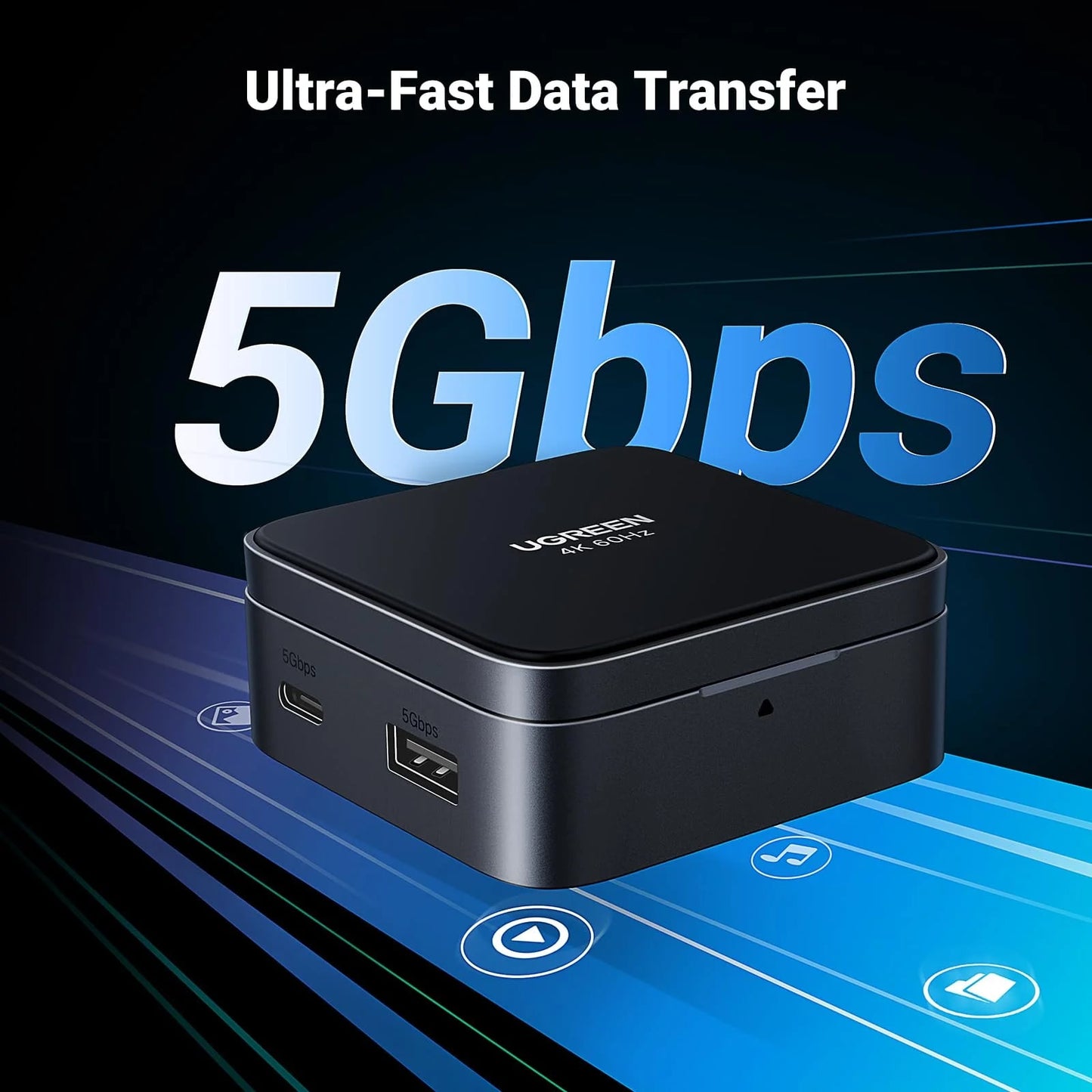 Hub USB-C UGREEN CM801, 1 x USB-A 3.0 - 2 x USB-C - 1 x HDMI, Sivi
