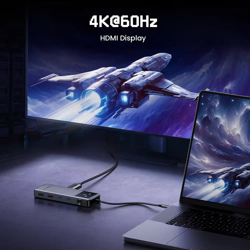 Hub USB-C UGREEN CM888 Uno, 2 x USB-A 3.2 - 3 x USB-C - 1 x HDMI, Sivi