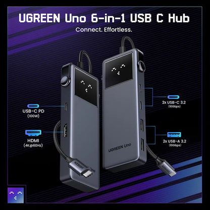 Hub USB-C UGREEN CM888 Uno, 2 x USB-A 3.2 - 3 x USB-C - 1 x HDMI, Sivi