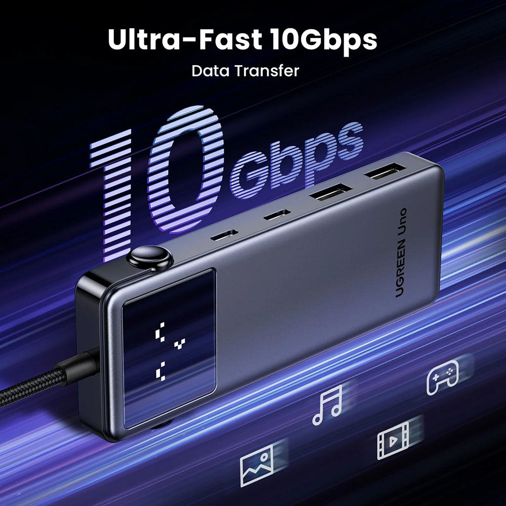 Hub USB-C UGREEN Uno (75177), 2 x USB-A 3.2 - 3 x USB-C - 1 x HDMI, Siva
