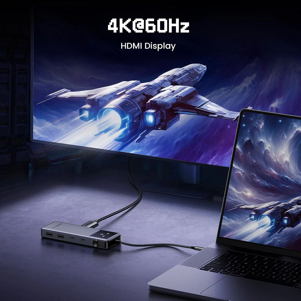 Hub USB-C UGREEN Uno (75177), 2 x USB-A 3.2 - 3 x USB-C - 1 x HDMI, Siva