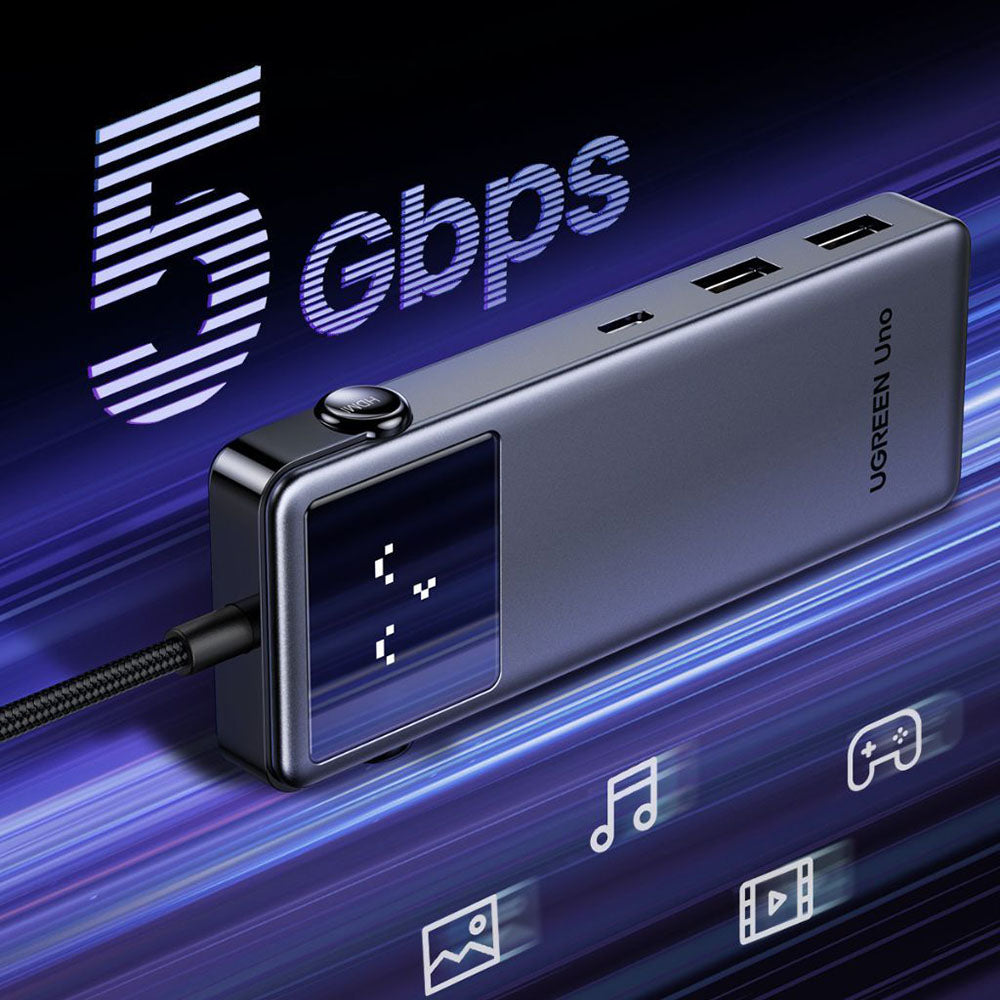 Hub USB-C UGREEN Uno (75179), 2 x USB-A - 2 x USB-C - 1 x HDMI - 1 x SD - 1 x microSD, Siva