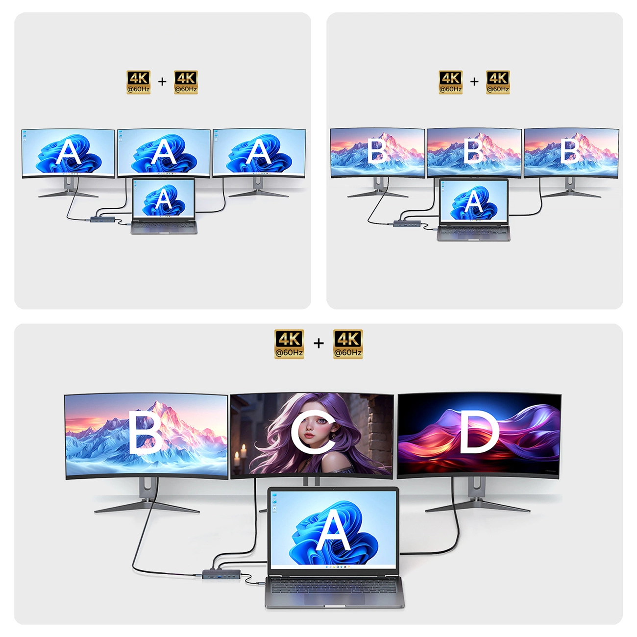Hub USB-C WZK WDS03Y5S, 1 x USB-A 3.1 - 2 x USB-A - 5 x USB-C - 2 x HDMI - 1 x Jack 3.5mm - 1 x RJ45 - 1 x SD - 1 x microSD, Sivi