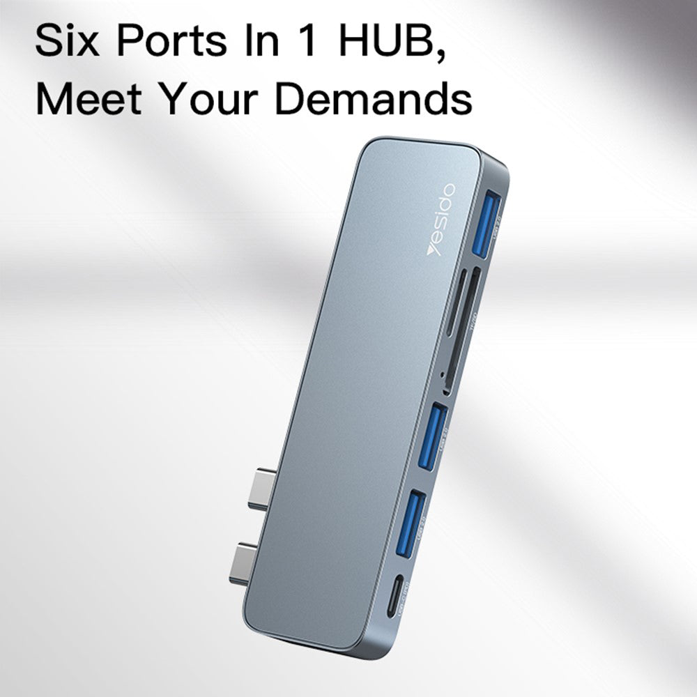 USB-C Hub Yesido HB10 za Apple MacBook Pro / Air, 6u1, Sivi
