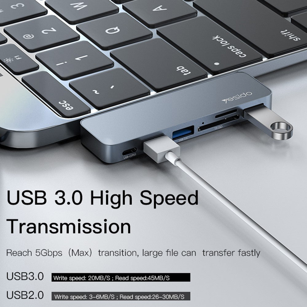 USB-C Hub Yesido HB10 za Apple MacBook Pro / Air, 6u1, Sivi