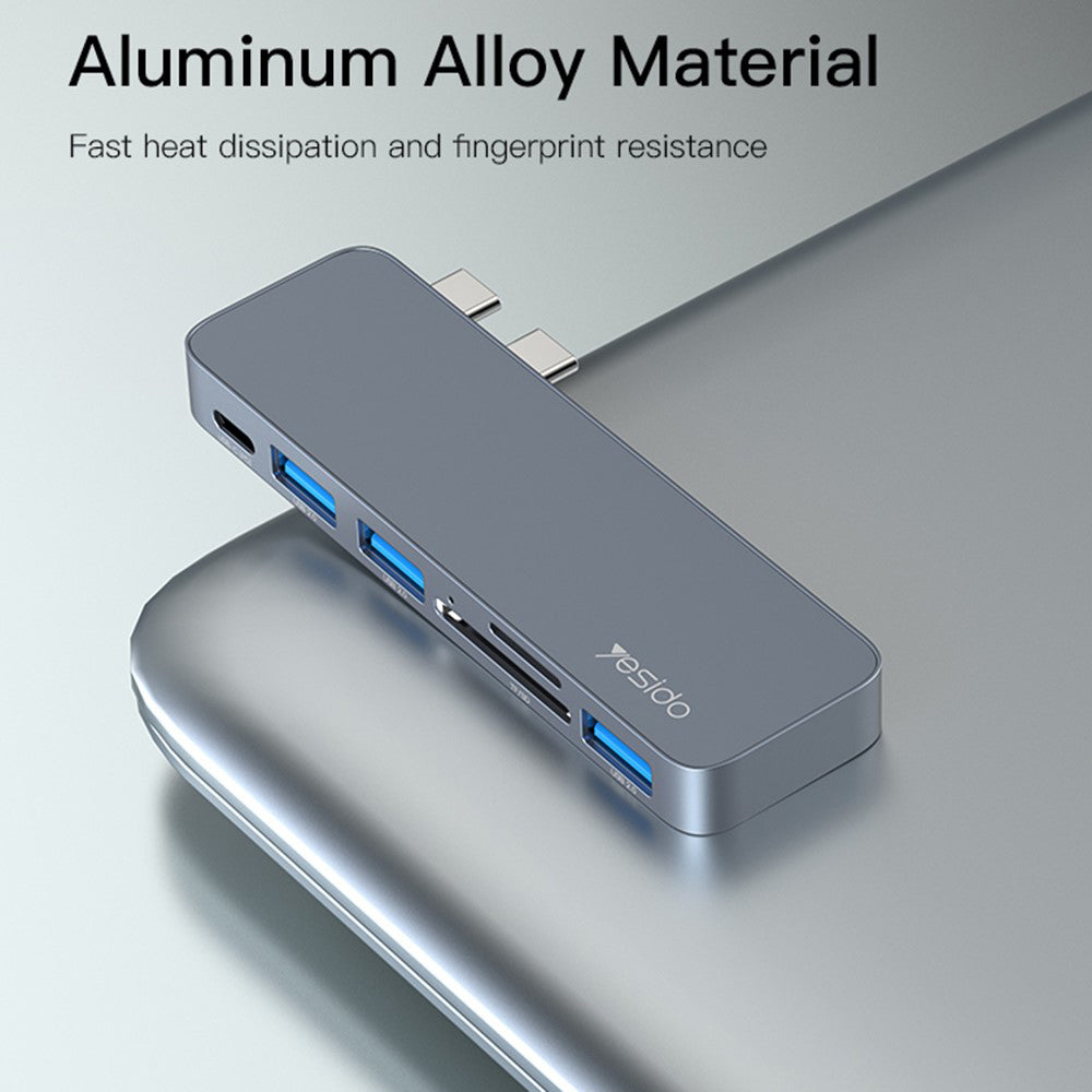 USB-C Hub Yesido HB10 za Apple MacBook Pro / Air, 6u1, Sivi