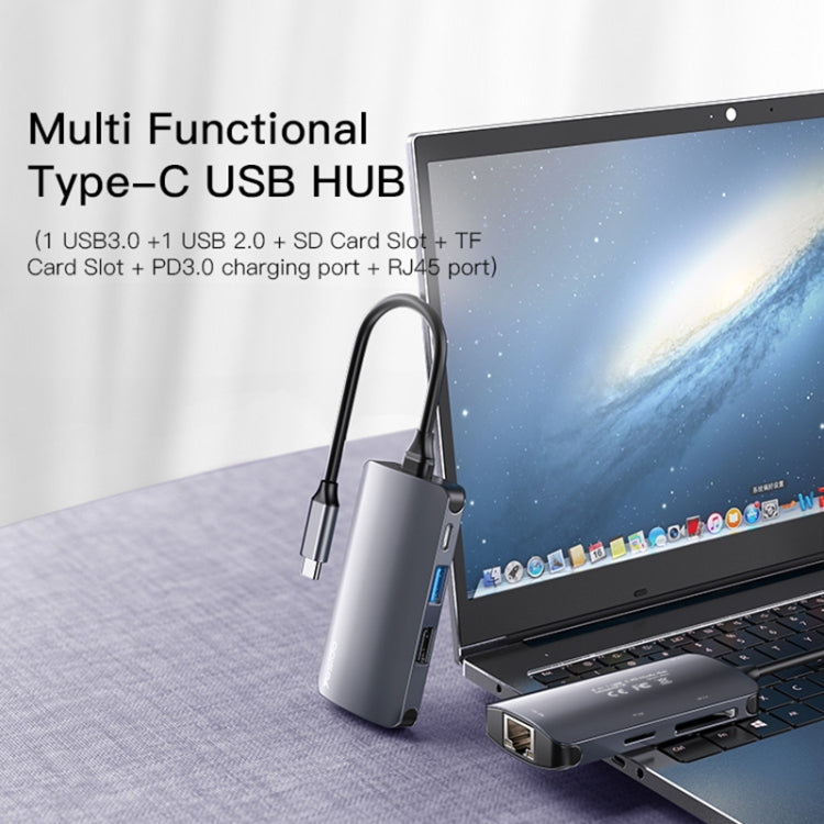 Hub USB-C Yesido HB15, 6u1, Sivi