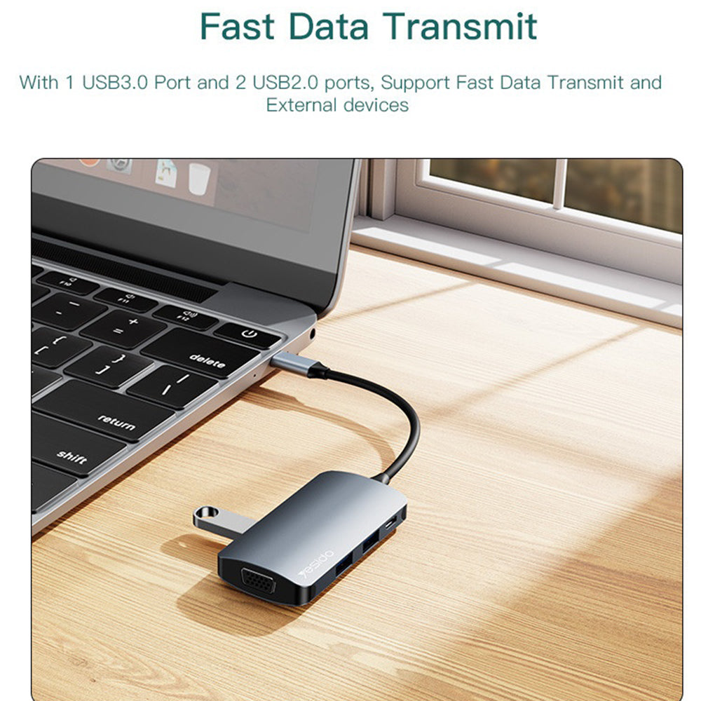 Hub USB-C Yesido HB16, 7u1, Sivi