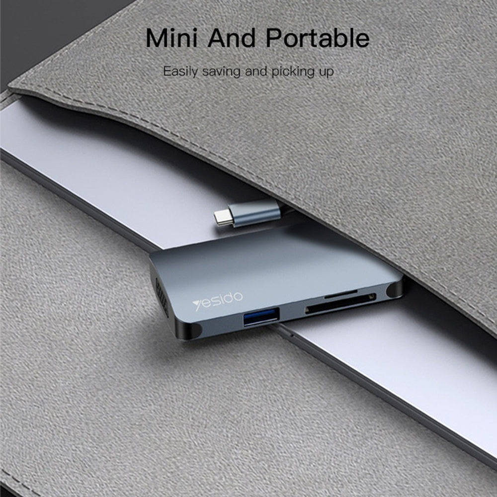 Hub USB-C Yesido HB16, 7u1, Sivi