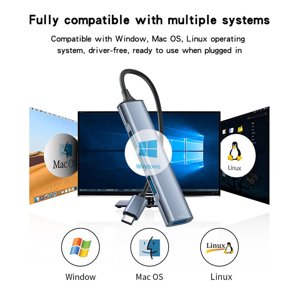 Hub USB-C Yesido HB17, 4u1, Sivi