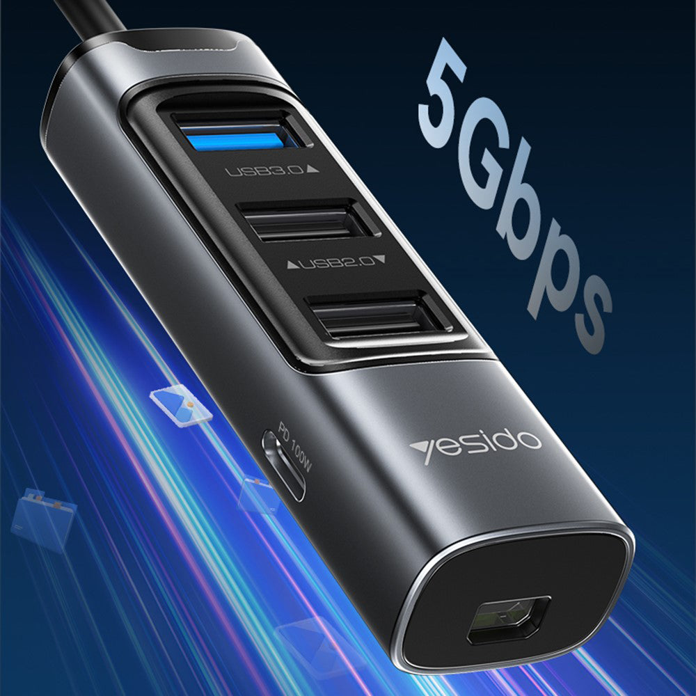 Hub USB-C Yesido HB24, 5u1, Sivi
