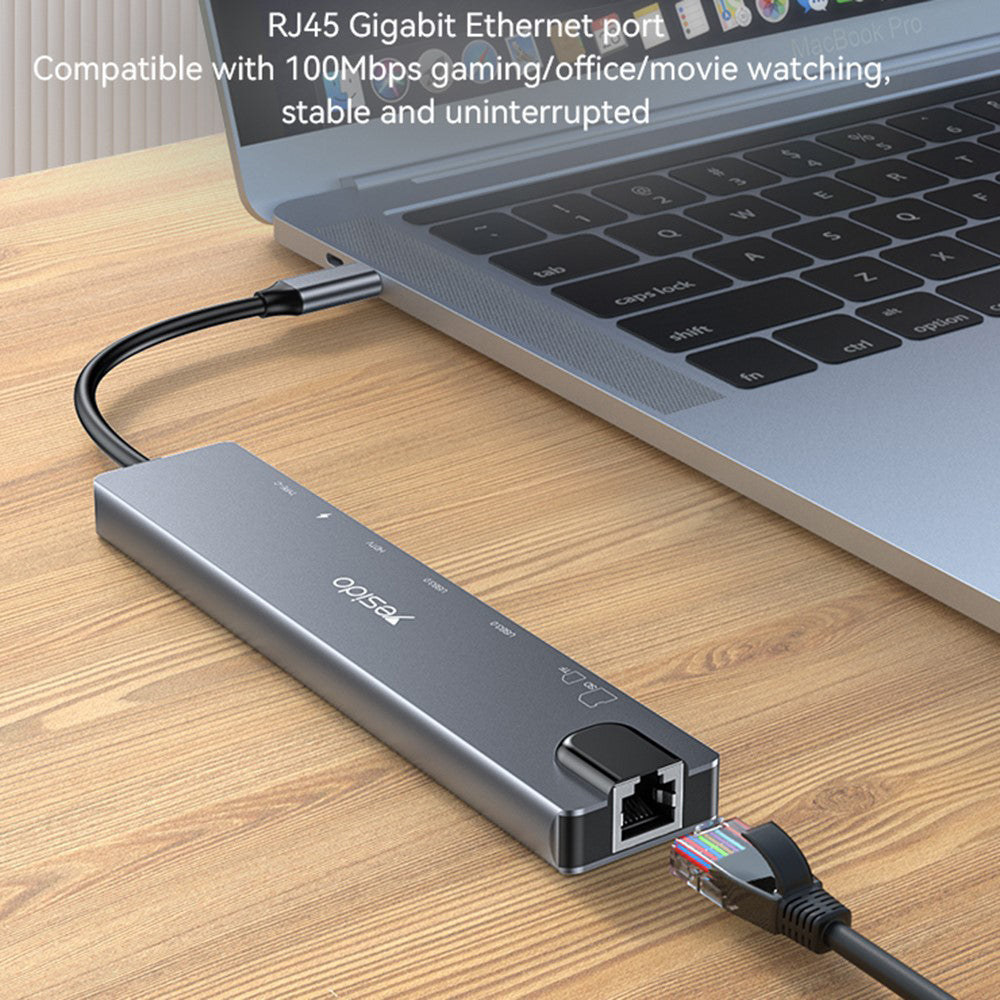 Hub USB-C Yesido HB27, 8u1, Sivi