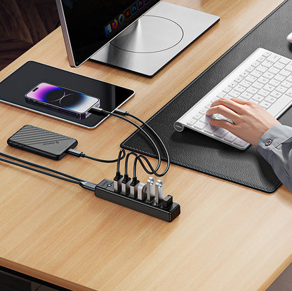 USB hub Orico PW7U-U3, 7 x USB-A 3.0 - 1 x USB-C, Crni