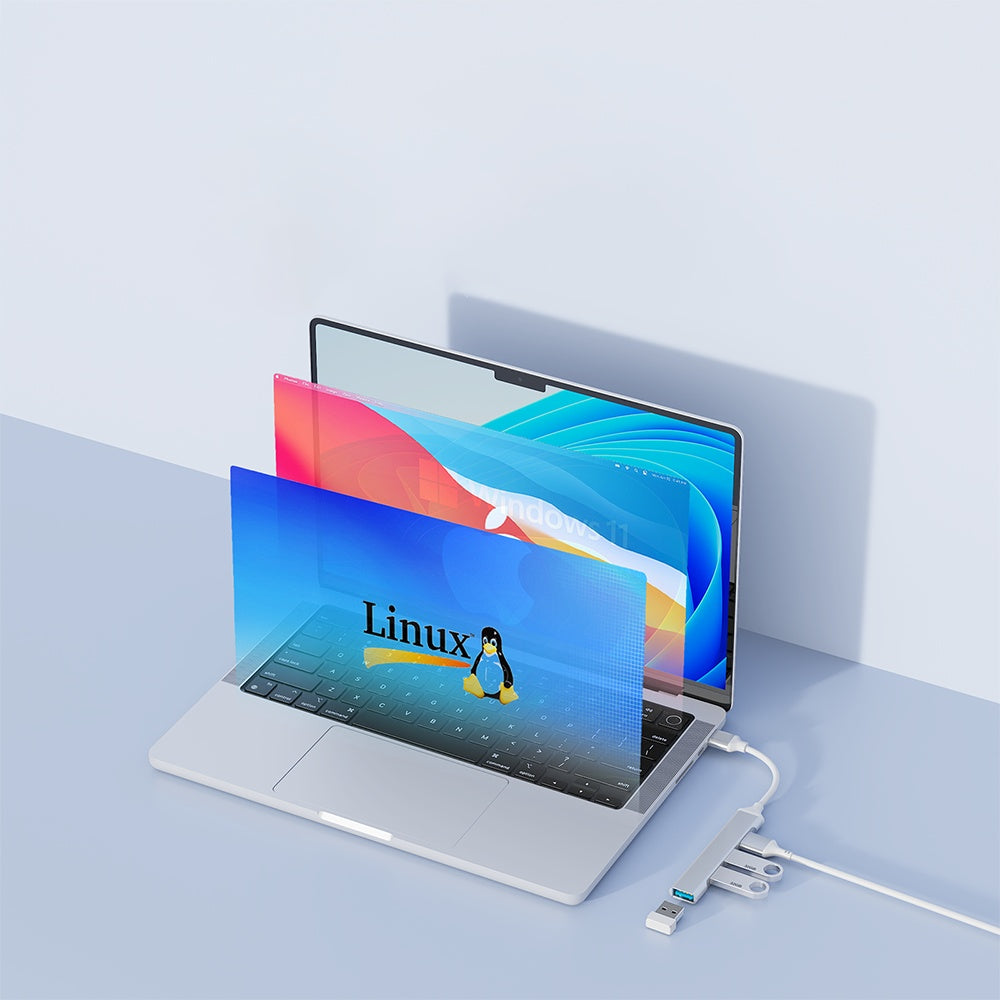 USB Hub Techsuit H19 PolarisBridge, 4u1, Sivo Bijeli