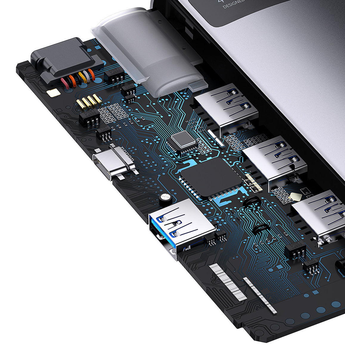 Hub USB-C Baseus Metal Gleam, 4 x USB-A 3.0, Sivi WKWG070013