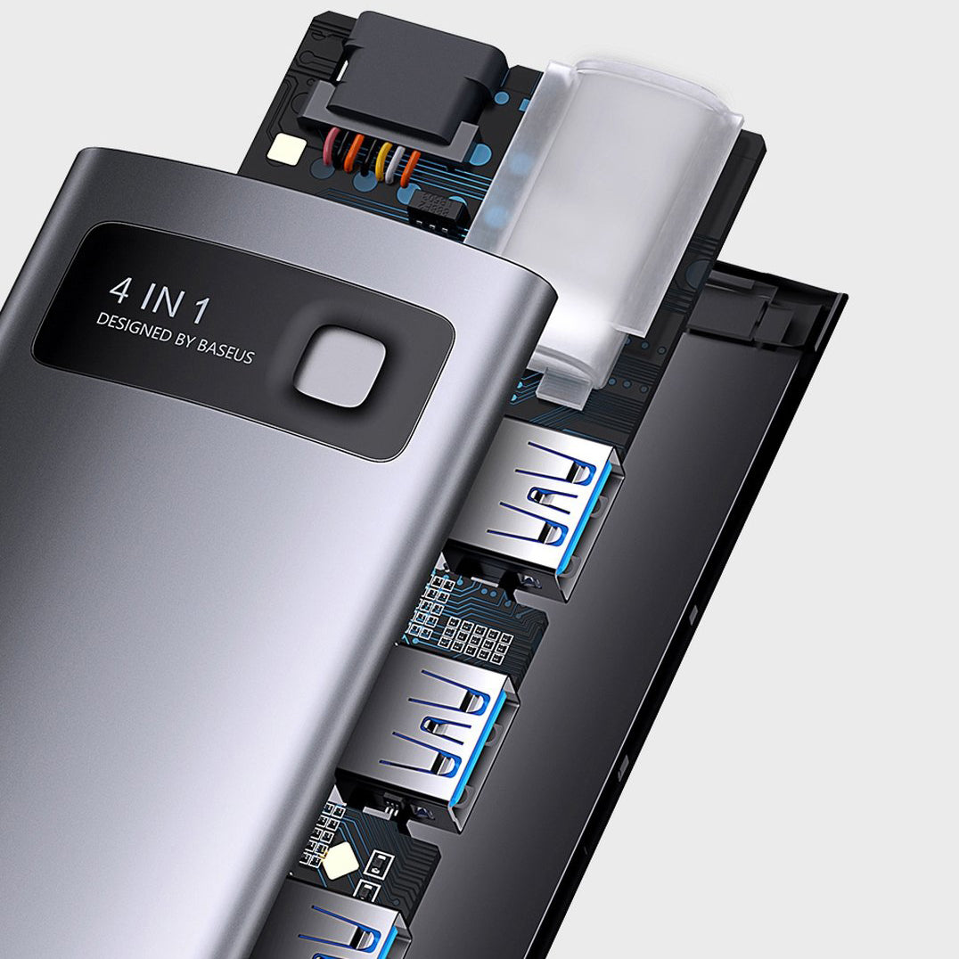 Hub USB-C Baseus Metal Gleam, 4 x USB-A 3.0, Sivi WKWG070013