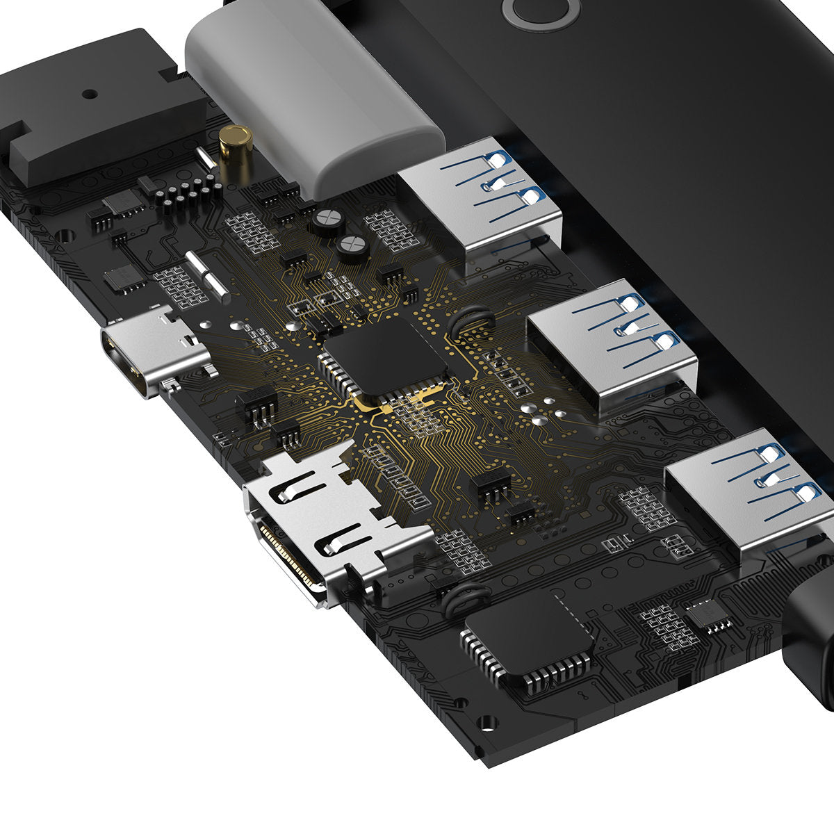 Hub USB-C Baseus Lite, 3 X USB-A 3.0 - USB-C - HDMI, Crna WKQX040001