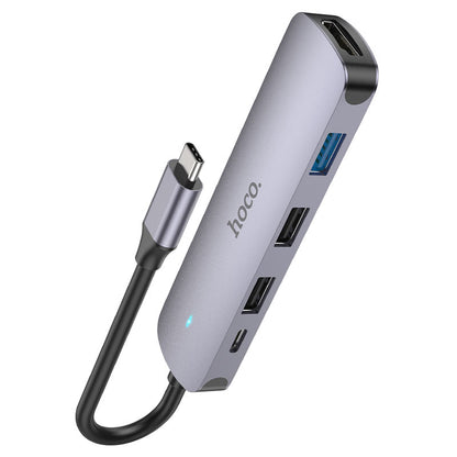 Hub USB-C HOCO HB27, USB-A 3.0 - 2 x USB-A - USB-C - HDMI, Siva