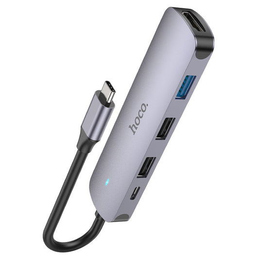 Hub USB-C HOCO HB27, USB-A 3.0 - 2 x USB-A - USB-C - HDMI, Siva