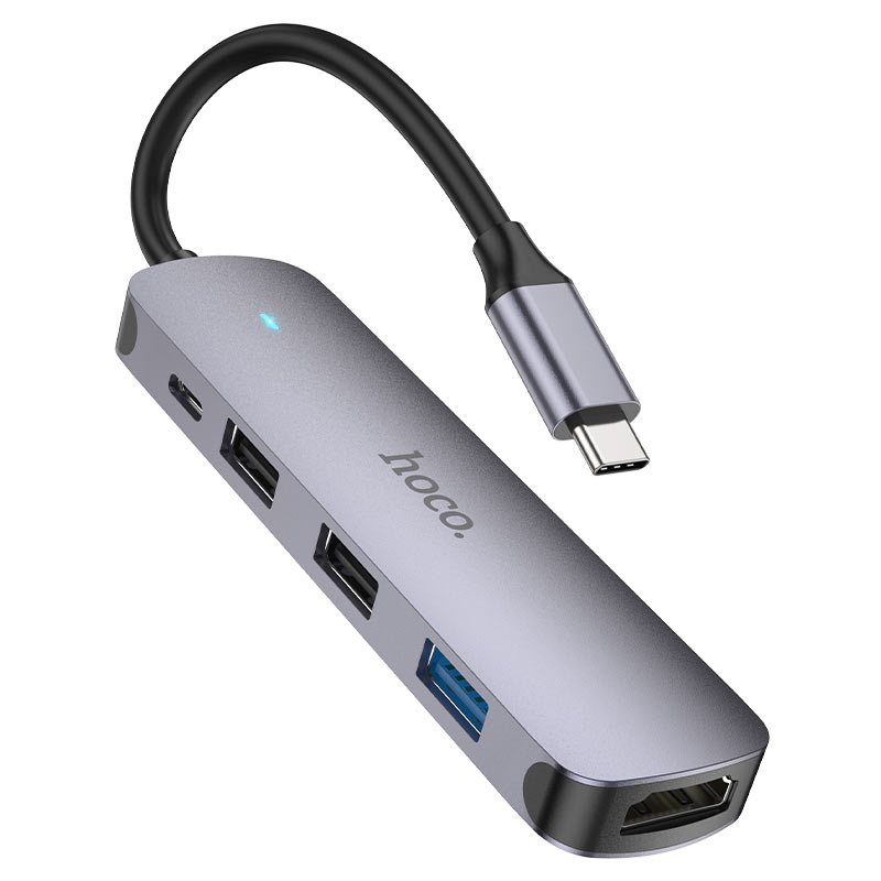 Hub USB-C HOCO HB27, USB-A 3.0 - 2 x USB-A - USB-C - HDMI, Siva