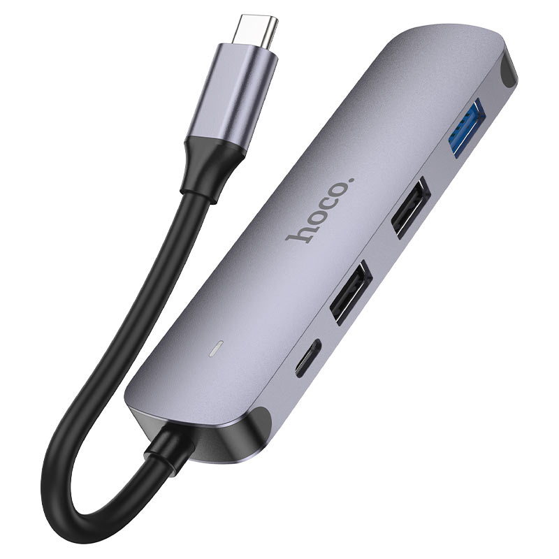 Hub USB-C HOCO HB27, USB-A 3.0 - 2 x USB-A - USB-C - HDMI, Siva