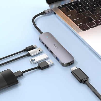 Hub USB-C HOCO HB27, USB-A 3.0 - 2 x USB-A - USB-C - HDMI, Siva