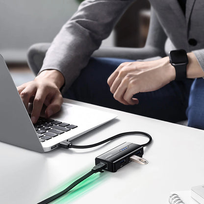 USB hub UGREEN 20265, 3 x USB-A 3.0 - 1 x RJ45, crni