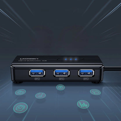 USB hub UGREEN 20265, 3 x USB-A 3.0 - 1 x RJ45, crni